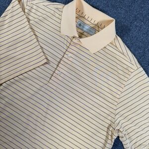 Donald Ross Polo Shirt‎ Men's Medium Yellow Golf Striped Short Sleeve Semiahmoo